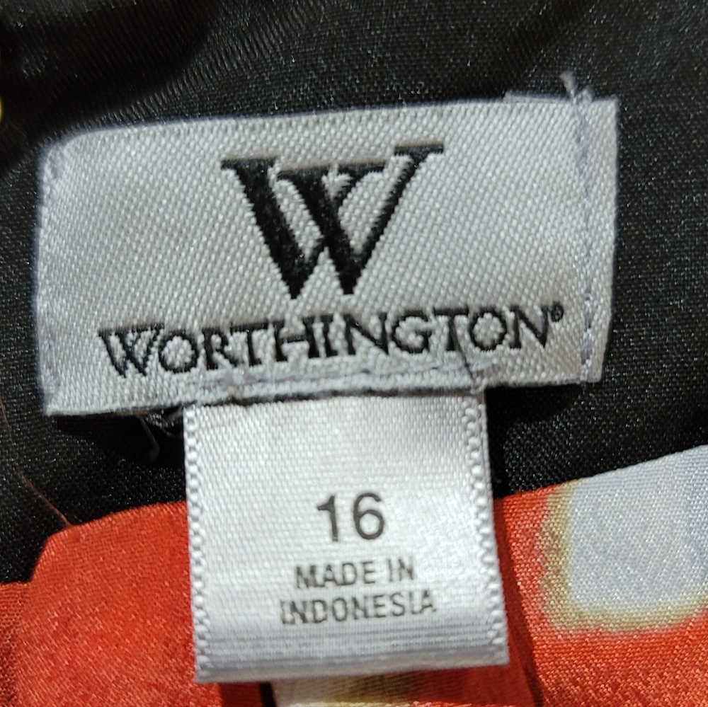 Worthington Sz 16 Knee Length Dress Black Red Tan White Cutout Neckline - Picture 6 of 7